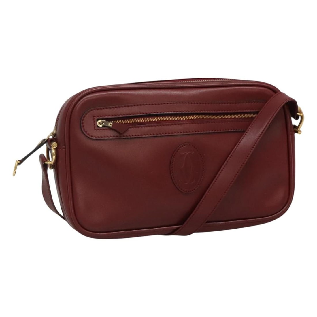Cartier Must Line Wine Red Leather Shoulder Bag Gold Accents (1 of 18)