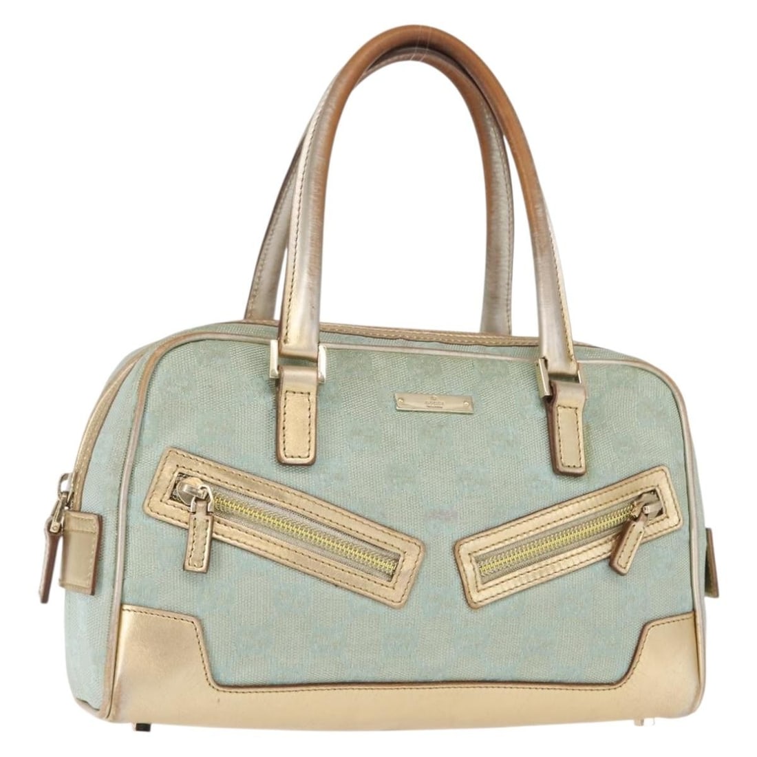 GUCCI GG Canvas Hand Bag Peppermint Gold 000 0852 Auth Italy (1 of 18)