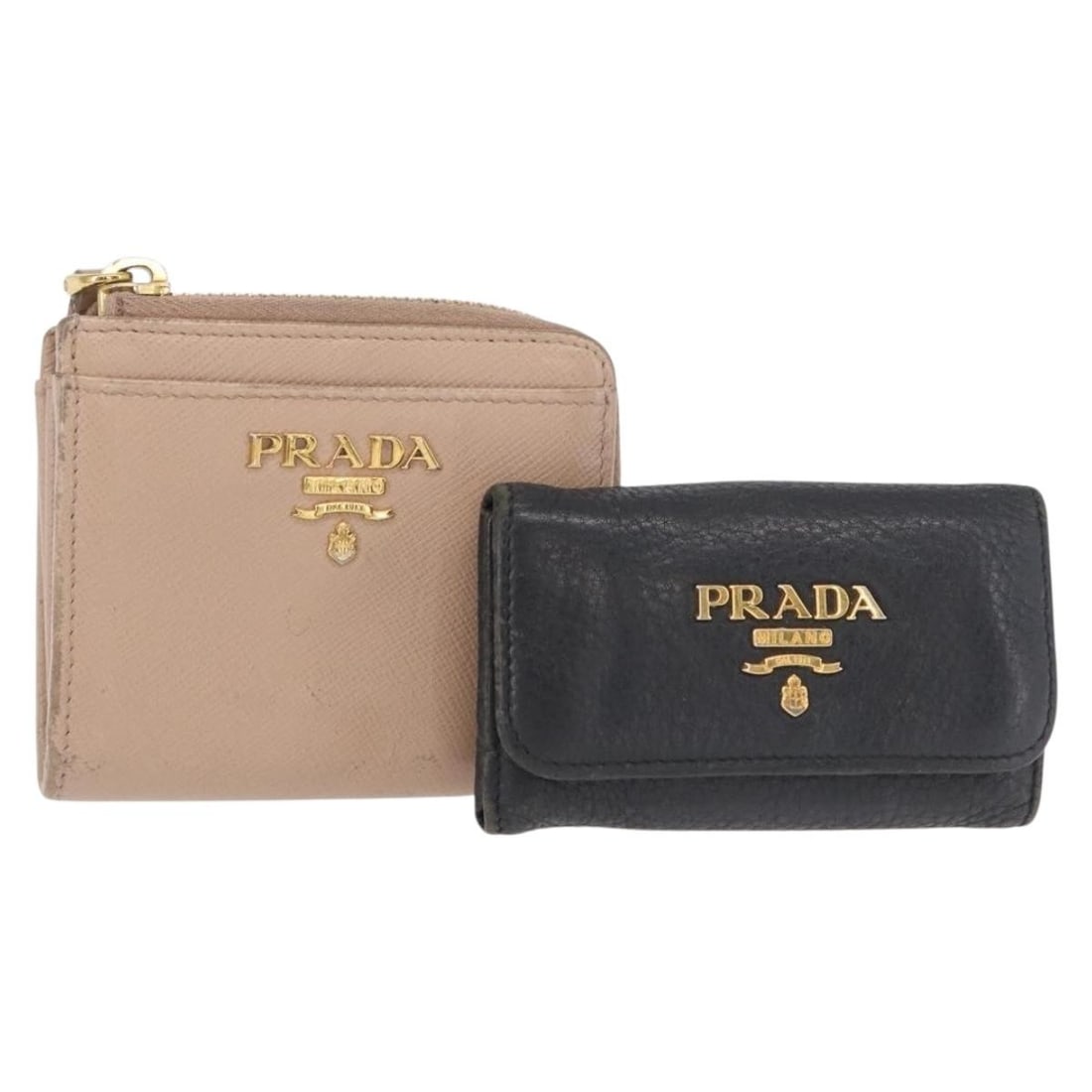 PRADA Beige Black Leather Key Case Set of 2 Authentic (1 of 15)