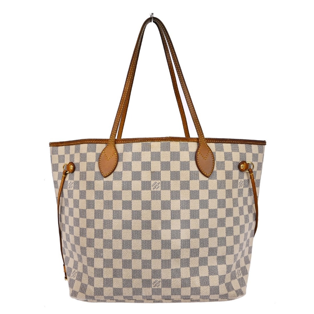 Louis Vuitton Neverfull MM Damier Azur Canvas Tote Shoulder Bag N41361: Louis Vuitton Neverfull MM Damier Azur Canvas Tote Shoulder Bag N41361 This Louis Vuitton Neverfull MM shoulder bag features the signature Damier Azur canvas with leather trim and double leather handl