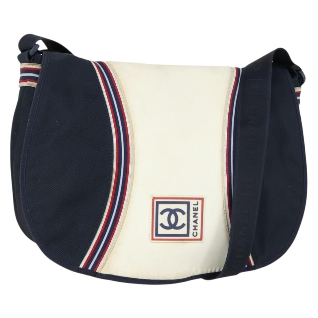 CHANEL Navy Nylon COCO Mark Shoulder Bag Auth Italy: CHANEL Navy Nylon COCO Mark Shoulder Bag Auth Italy This CHANEL Sports Line COCO Mark Shoulder Bag combines elegance and functionality, crafted from durable nylon in a sophisticated navy hue. Ideal fo
