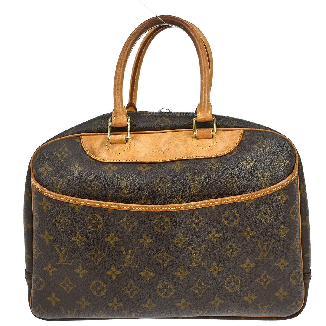 Louis Vuitton Deauville Monogram Canvas Medium Bowling Bag M42270: Louis Vuitton Deauville Monogram Canvas Medium Bowling Bag M42270 This Louis Vuitton Deauville Bowling Handbag features the iconic monogram canvas leather exterior with beige double handles and logo a
