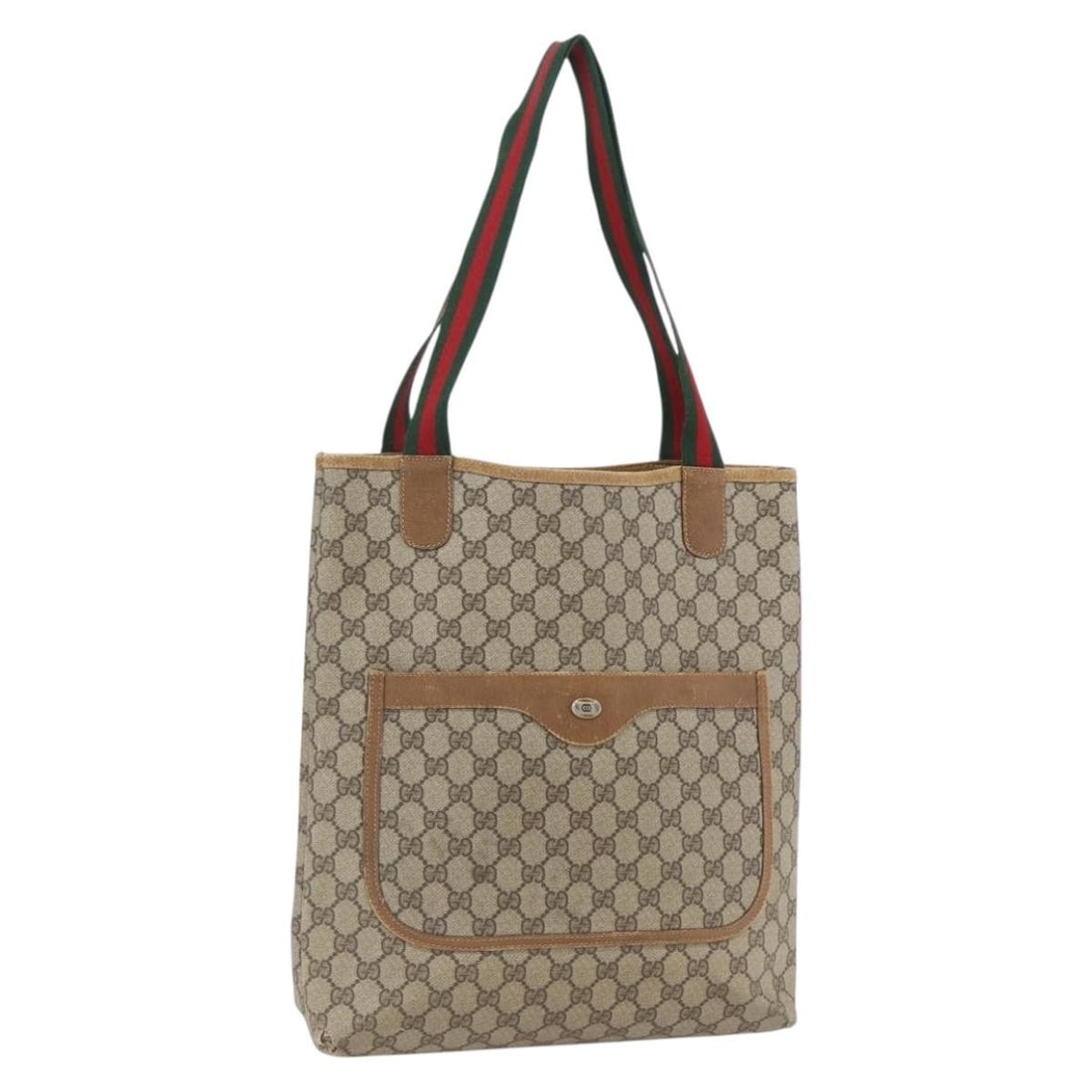Gucci GG Supreme Beige Gold Web Tote Bag PVC Leather Italy 40 02 003: Gucci GG Supreme Beige Gold Web Tote Bag PVC Leather Italy 40 02 003 This GUCCI GG Supreme Web Sherry Line tote bag features beige and gold PVC leather with GG canvas accents. Designed for women, it o