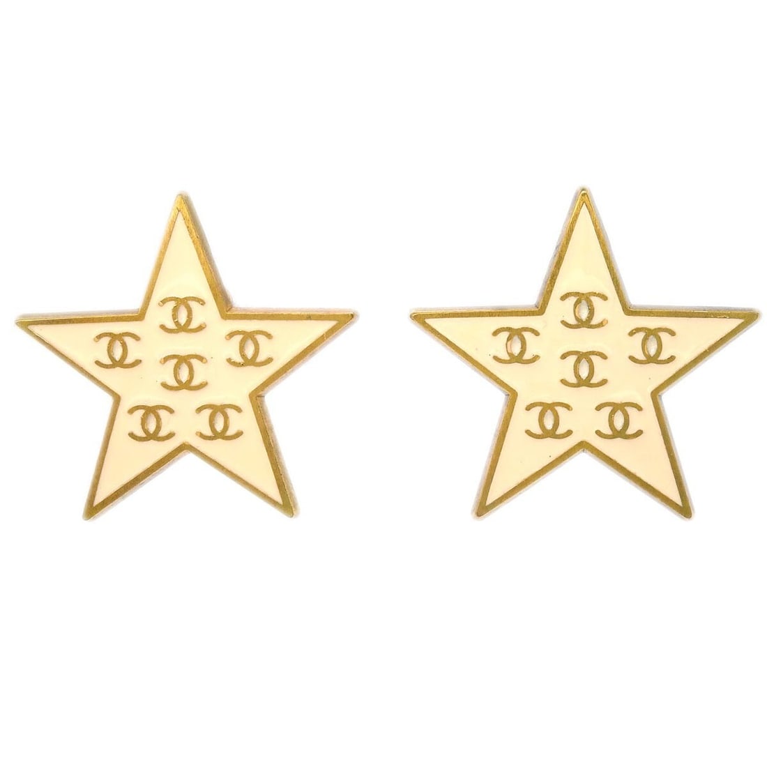 Chanel 01P Star Clip-On Earrings Gold-Plated White Button Style (1 of 4)