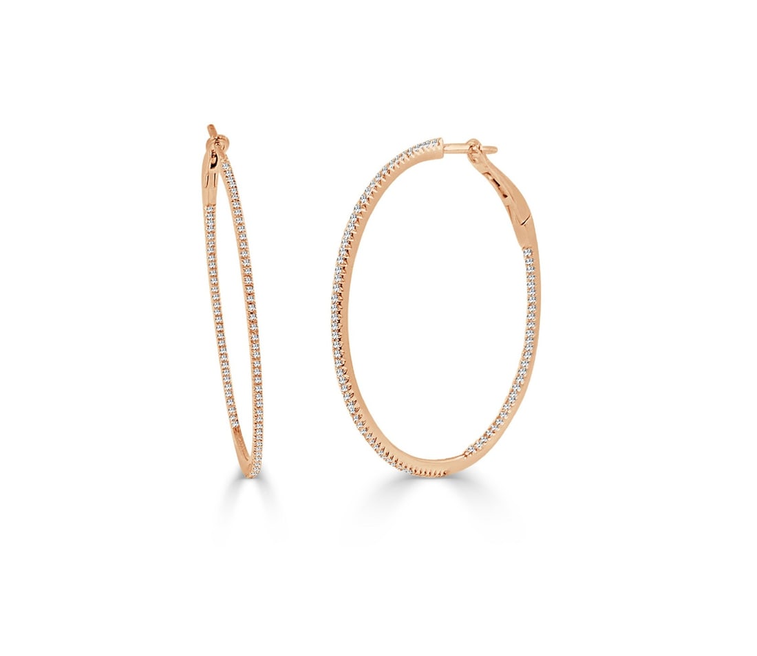 Women's 14KT White Gold Diamond Round Hoop Earrings 1.5 Inch (1 of 3)