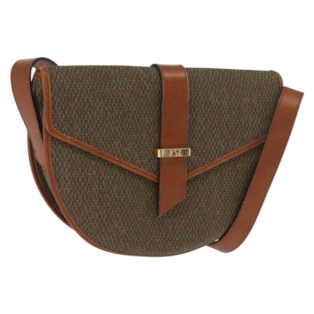 Saint Laurent Khaki Canvas and Leather Gold Shoulder Bag France: Saint Laurent Khaki Canvas and Leather Gold Shoulder Bag France This SAINT LAURENT shoulder bag is crafted from khaki canvas with leather accents, featuring gold-tone details. Designed for women, the