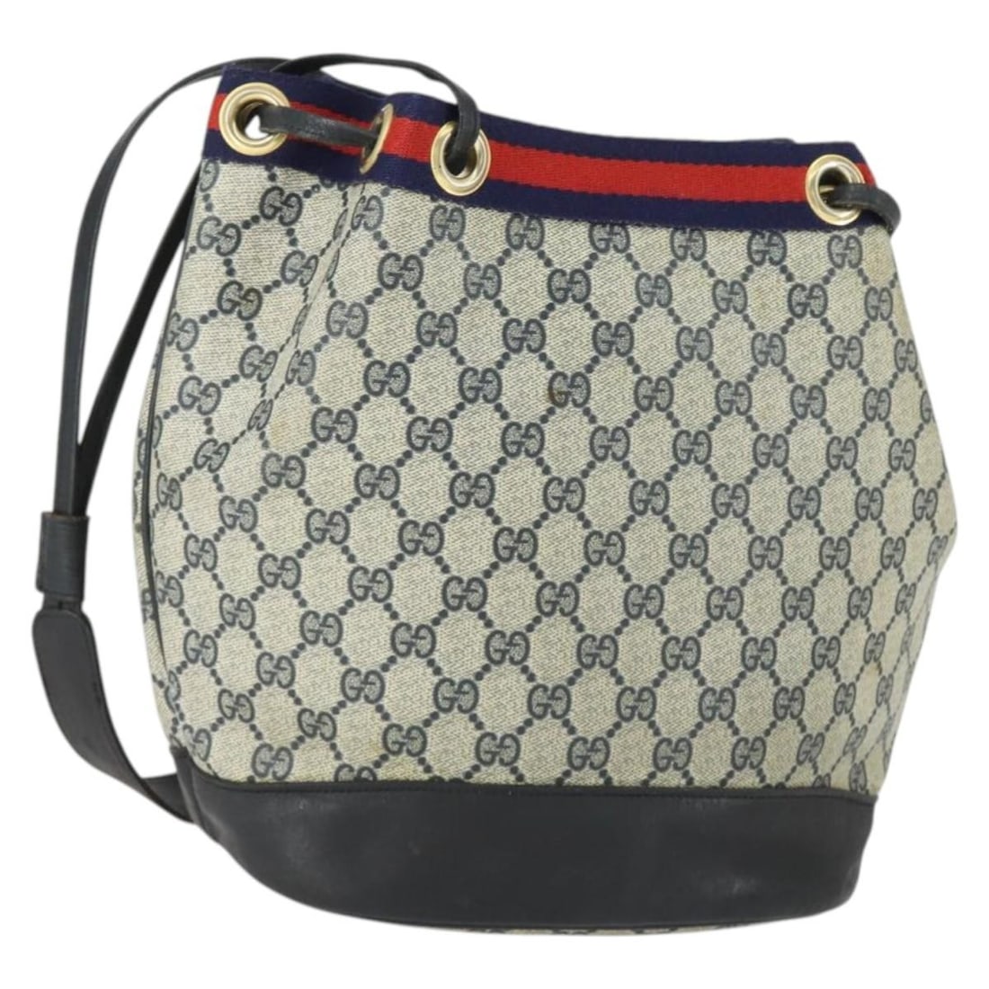 Gucci GG Supreme Sherry Line Navy PVC Leather Shoulder Bag Gold Accents: Gucci GG Supreme Sherry Line Navy PVC Leather Shoulder Bag Gold Accents This is a Gucci GG Supreme Sherry Line shoulder bag crafted from navy and gold PVC leather with GG canvas detailing. Designed fo