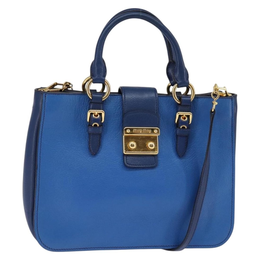 Miu Miu Leather Hand Bag Blue Gold Authentic 2 Way Style (1 of 18)