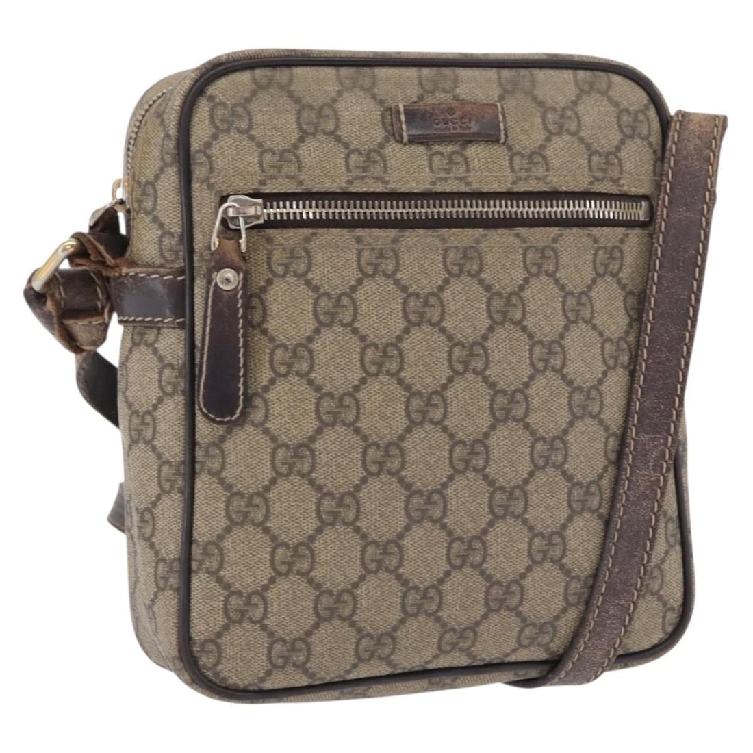 Beige Gold GG Supreme Shoulder Bag by Gucci Model 233268 PVC Leather: Beige Gold GG Supreme Shoulder Bag by Gucci Model 233268 PVC Leather This is a Gucci GG Supreme shoulder bag crafted from beige and gold PVC leather with GG canvas accents. The bag features an adjusta