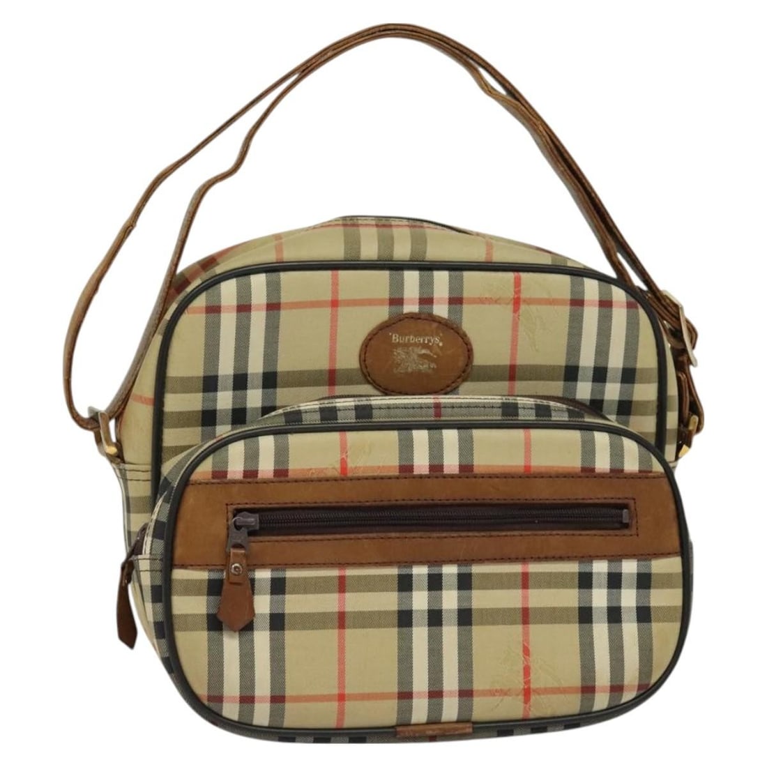 Burberrys Nova Check Beige Gold Canvas Shoulder Bag Auth (1 of 18)