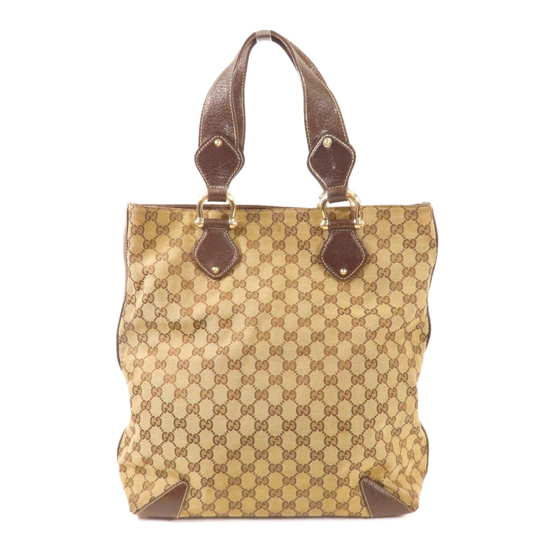 GUCCI GG Canvas Tote Bag Brown GHW 154372 Italy: GUCCI GG Canvas Tote Bag Brown GHW 154372 Italy This GUCCI GG Tote Bag is crafted from durable GG canvas in a rich brown hue, making it a stylish and functional accessory for everyday use. With a heig