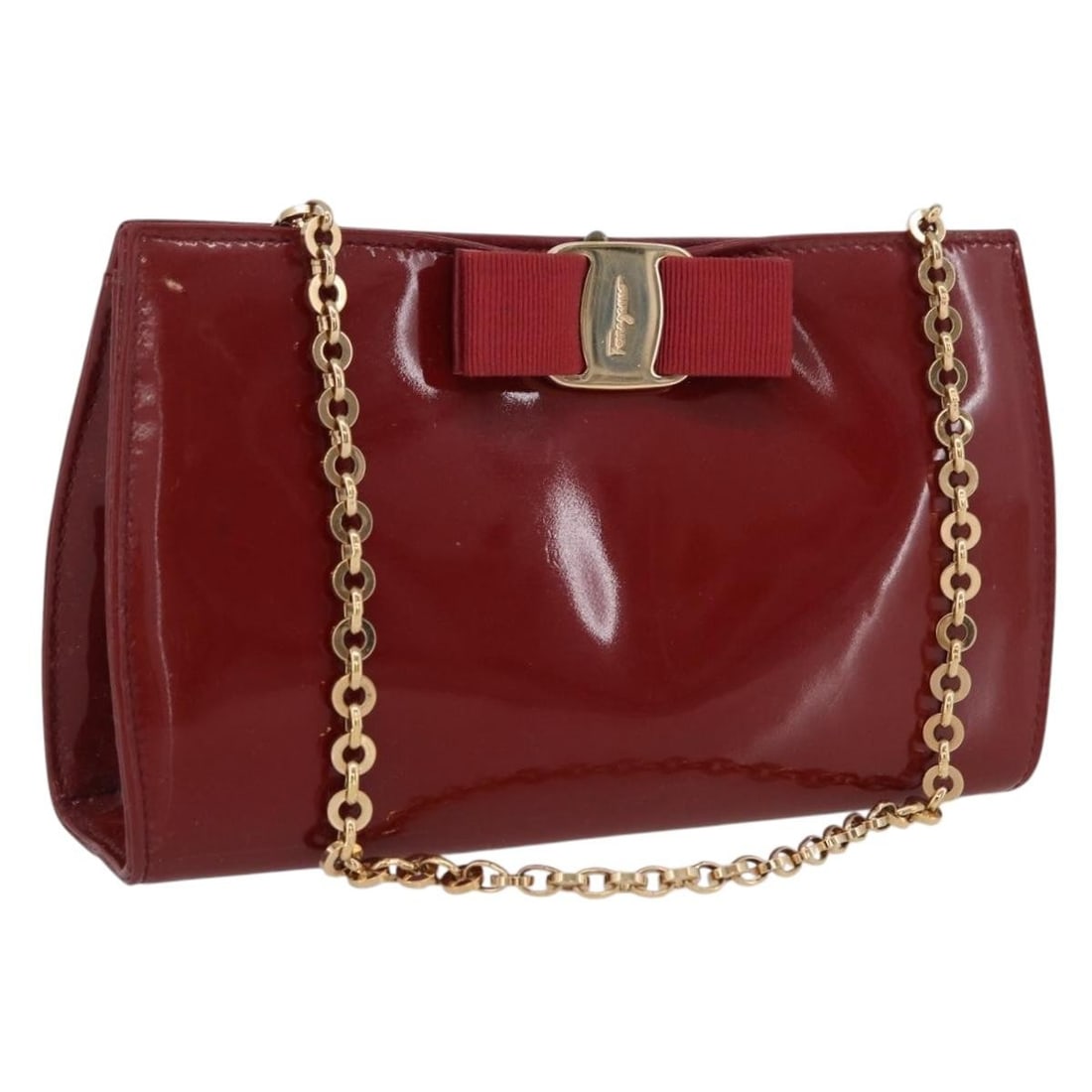 Ferragamo Red Patent Leather Shoulder Pouch Bag Gold Tone Hardware Italy: Ferragamo Red Patent Leather Shoulder Pouch Bag Gold Tone Hardware Italy This Salvatore Ferragamo pouch shoulder bag features a striking red patent leather exterior with gold accents. Designed for wom