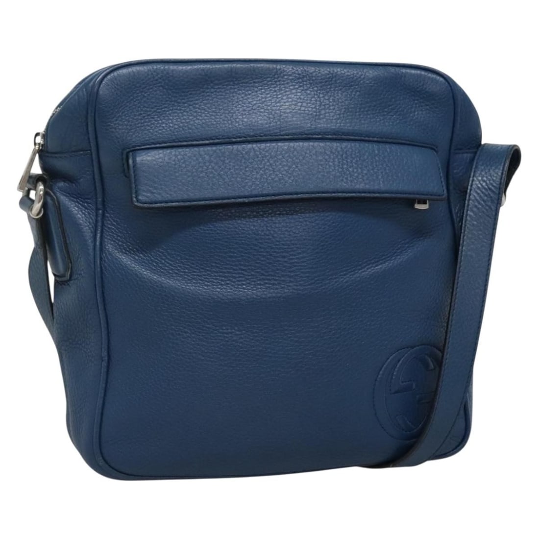 GUCCI 337084 Leather Shoulder Bag Blue Silver Auth Italy (1 of 18)