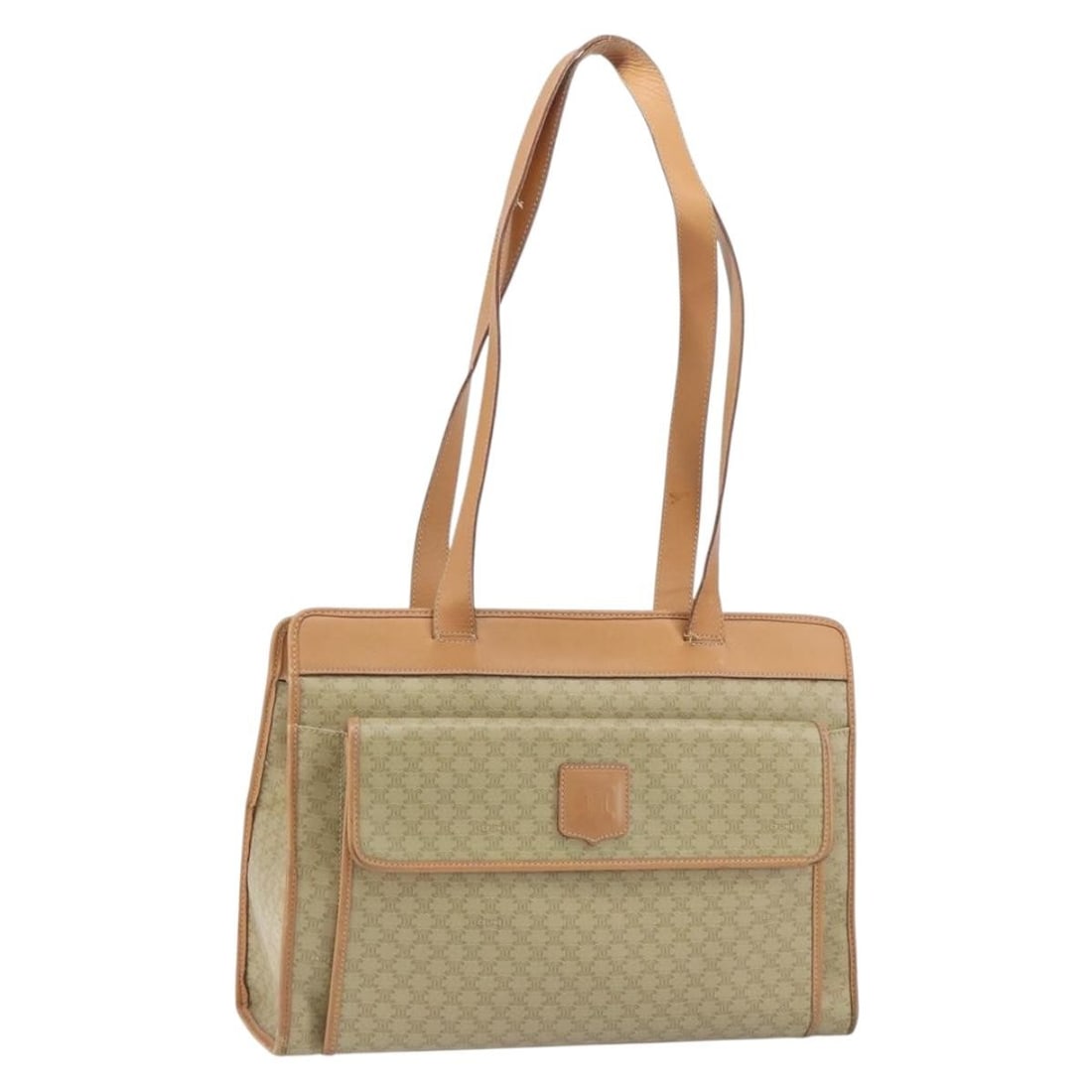 CELINE Macadam Beige PVC Tote Bag Italy Auth M16/2: CELINE Macadam Beige PVC Tote Bag Italy Auth M16/2 This authentic CELINE Macadam Canvas Tote Bag is crafted from durable PVC leather in a chic beige color. Designed for practicality and style, it feat