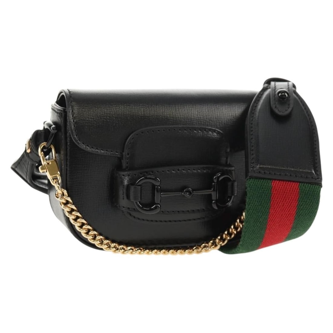 GUCCI Horsebit Web Sherry Line Leather Shoulder Bag Black 726863 0416 Auth (1 of 18)