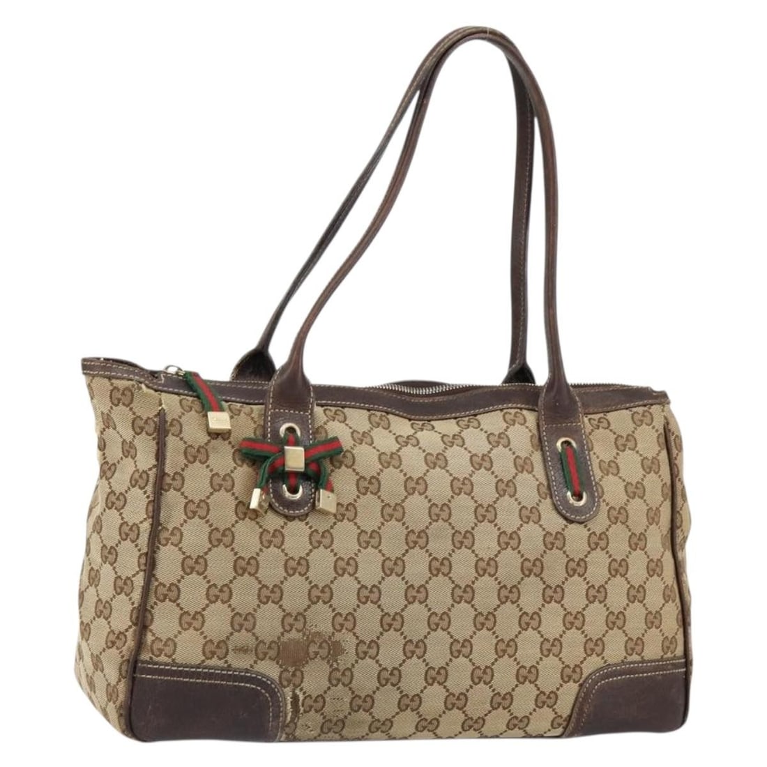 GUCCI GG Canvas Sherry Line Tote Bag Beige Gold Auth 177052: GUCCI GG Canvas Sherry Line Tote Bag Beige Gold Auth 177052 This authentic GUCCI GG Canvas Web Sherry Line Tote Bag features a stylish beige and gold color scheme, perfect for elevating your accessory