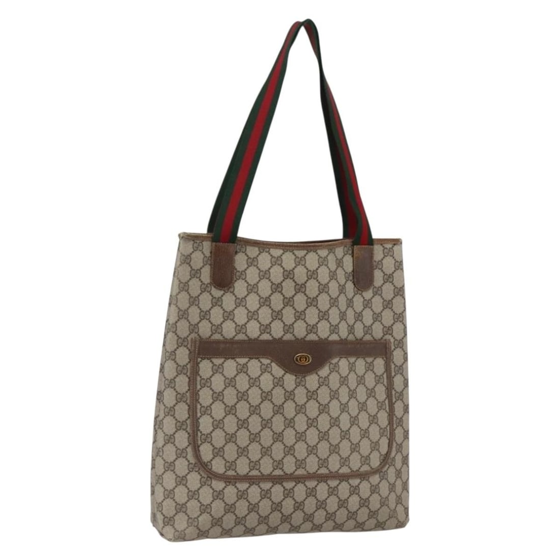 Beige Gold GG Supreme Sherry Line Tote by Gucci PVC Leather: Beige Gold GG Supreme Sherry Line Tote by Gucci PVC Leather This Gucci GG Supreme Web Sherry Line tote bag features a beige and gold design crafted from PVC leather and GG canvas. Made in Italy, the b