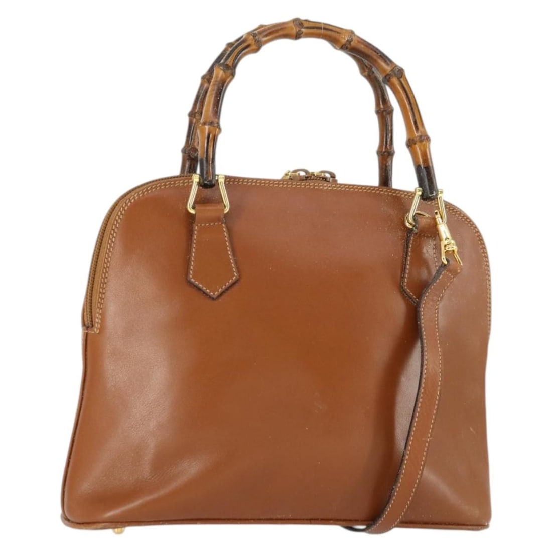 Gucci Leather Bamboo 2way Handbag with Shoulder Strap Brown Gold 000 122 0290: Gucci Leather Bamboo 2way Handbag with Shoulder Strap Brown Gold 000 122 0290 This GUCCI Bamboo Hand Bag is crafted from brown leather and features gold-tone accents. Designed for versatile use, it in