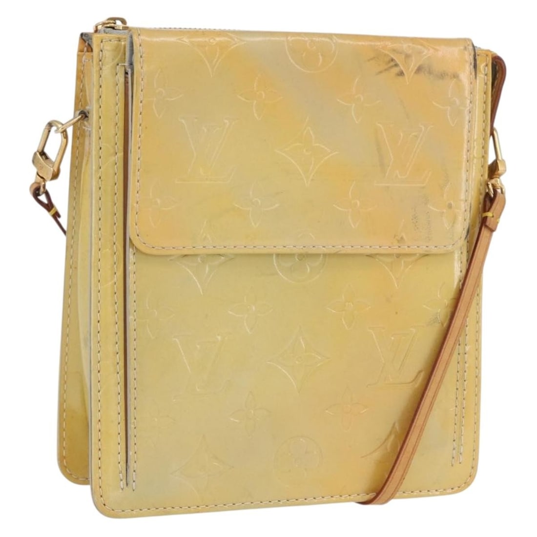 Louis Vuitton Vernis Motto Patent Leather Pouch in Gris with Strap M91030: Louis Vuitton Vernis Motto Patent Leather Pouch in Gris with Strap M91030 This is a Louis Vuitton Monogram Vernis Motto accessory pouch in Gris patent leather. Designed for women, the pouch features a