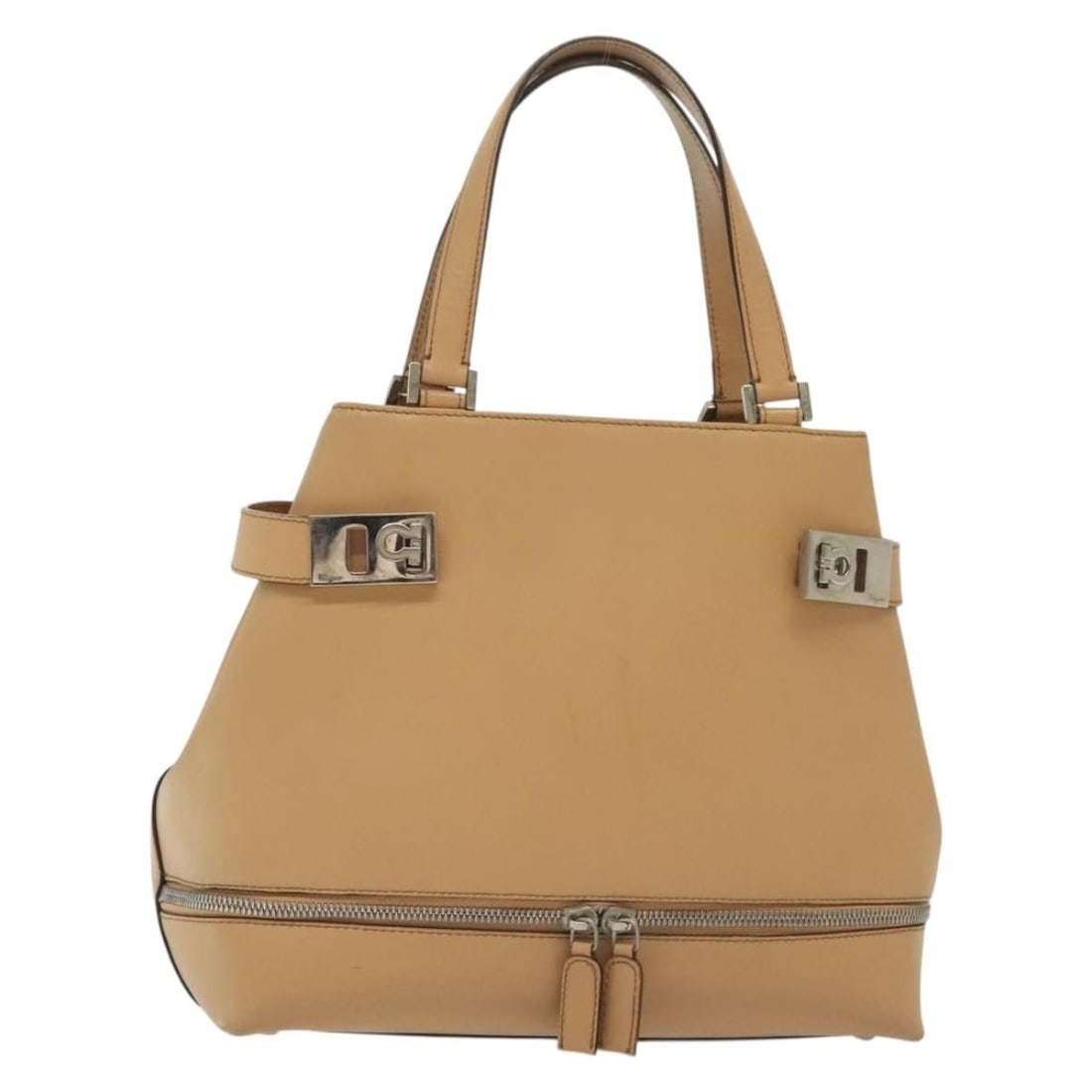 Salvatore Ferragamo Gancini Hand Bag Leather Brown Gold Auth Italy (1 of 18)