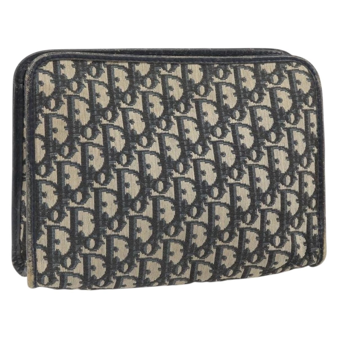 Christian Dior Trotter Navy Canvas Clutch with Silver Accents: Christian Dior Trotter Navy Canvas Clutch with Silver Accents This Christian Dior clutch bag features the signature Trotter canvas in navy and silver tones. Designed for women, it is crafted in France