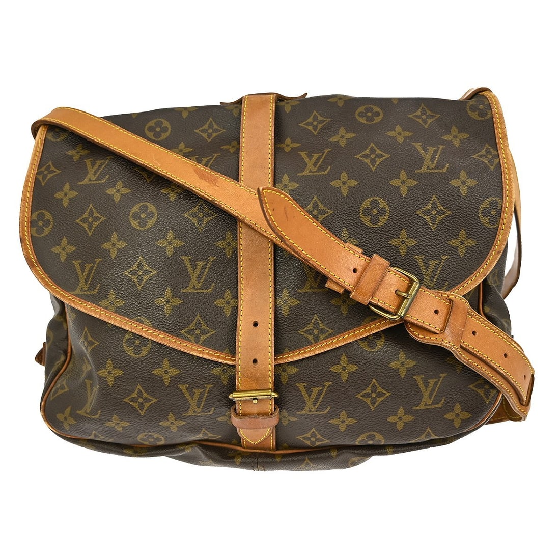 Louis Vuitton Saumur 35 Monogram Canvas Medium Shoulder Bag Brown: Louis Vuitton Saumur 35 Monogram Canvas Medium Shoulder Bag Brown This Louis Vuitton Saumur 35 is a vintage shoulder bag featuring the iconic Monogram canvas leather exterior with brown leather crossb