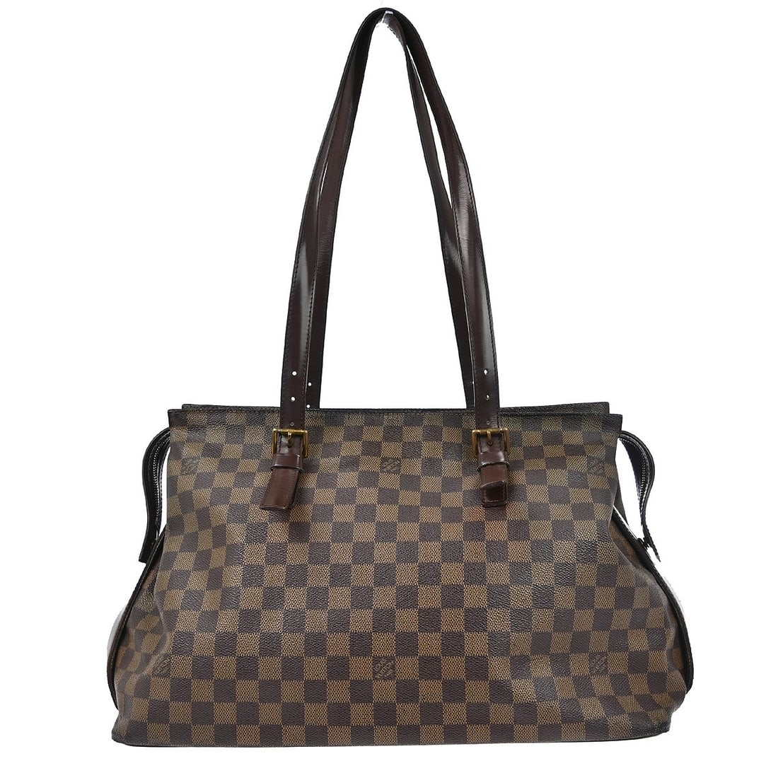 Louis Vuitton Damier Chelsea Shoulder Tote Large Brown Canvas N51119: Louis Vuitton Damier Chelsea Shoulder Tote Large Brown Canvas N51119 This Louis Vuitton Chelsea Shoulder Tote Bag features the classic Damier canvas leather exterior in a brown check pattern. Designed
