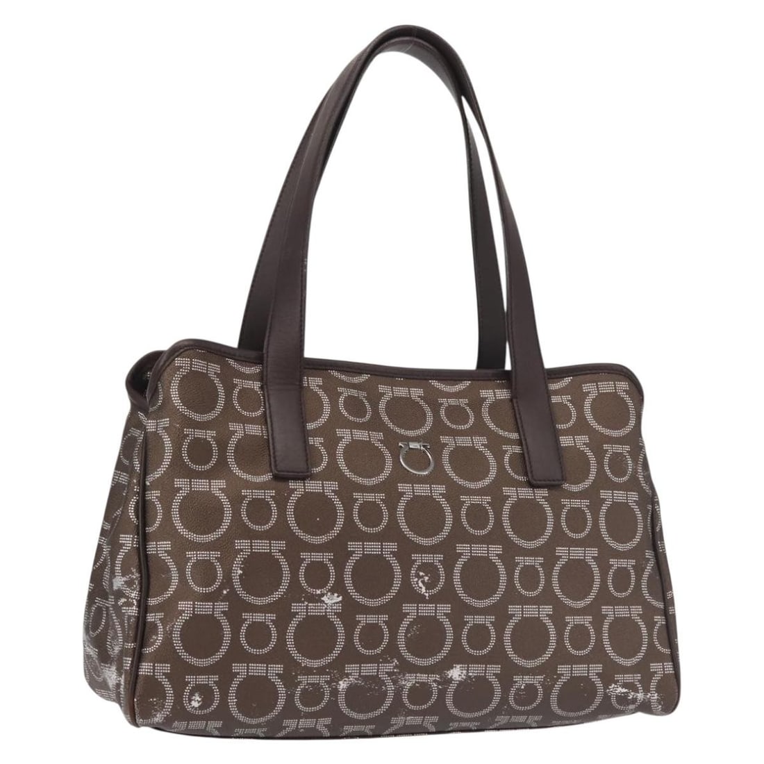 Salvatore Ferragamo Dark Brown PVC Leather Shoulder Bag Silver Accents Made in Italy: Salvatore Ferragamo Dark Brown PVC Leather Shoulder Bag Silver Accents Made in Italy This Salvatore Ferragamo shoulder bag is designed in Italy, featuring an elegant dark brown PVC leather exterior ac