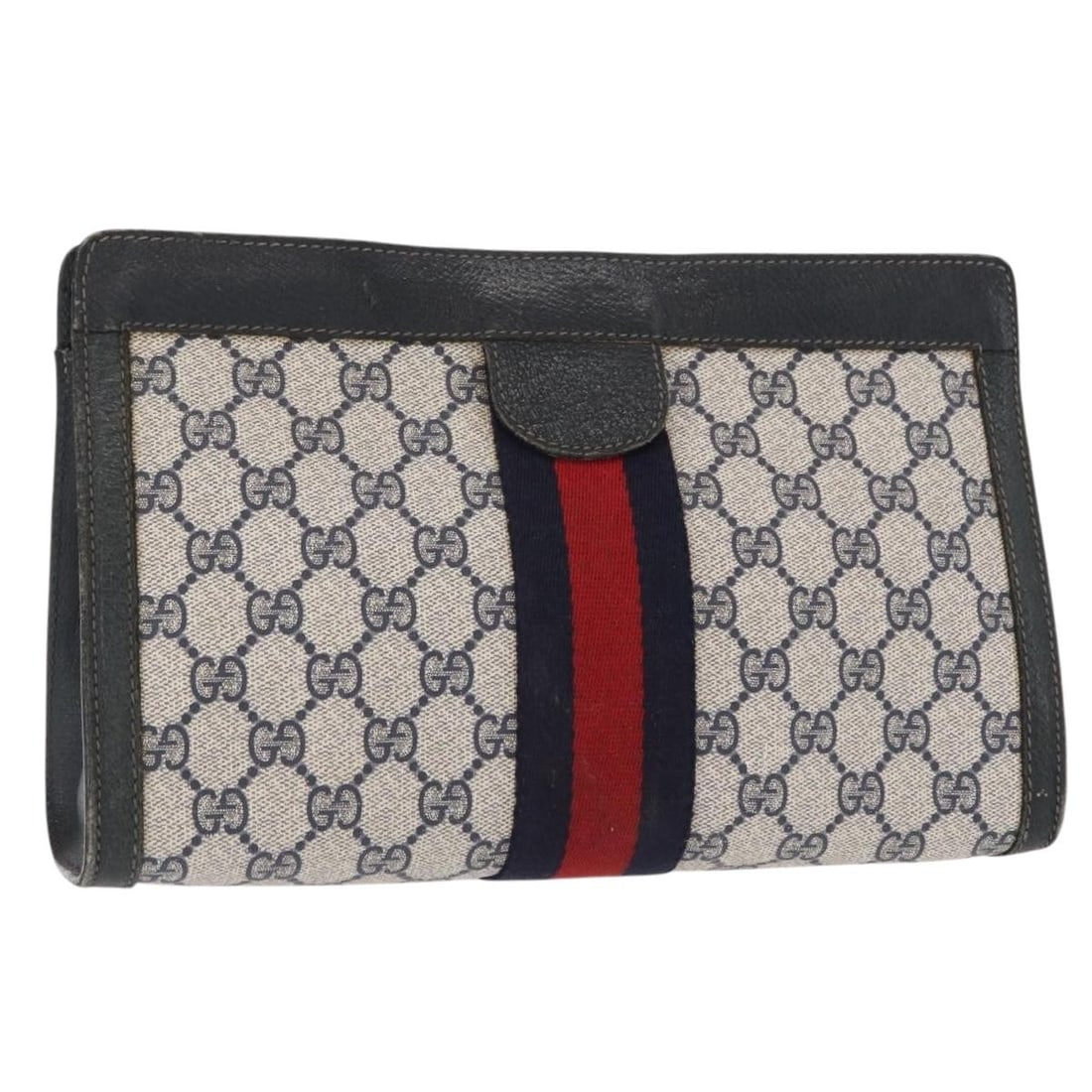 GUCCI GG Supreme Clutch Bag Red Navy PVC 84 014 2125 28 Auth (1 of 16)
