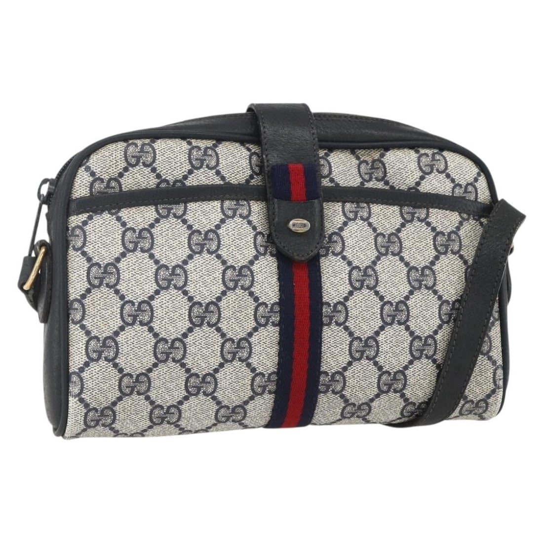 GUCCI GG Supreme Navy Gold Shoulder Bag PVC 89 02 055 Auth (1 of 18)