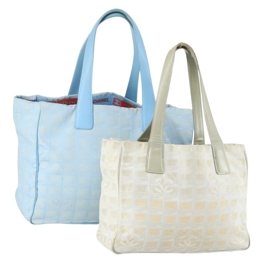 CHANEL Blue Beige Nylon Travel Tote Bag Set Auth BA8965 (1 of 17)