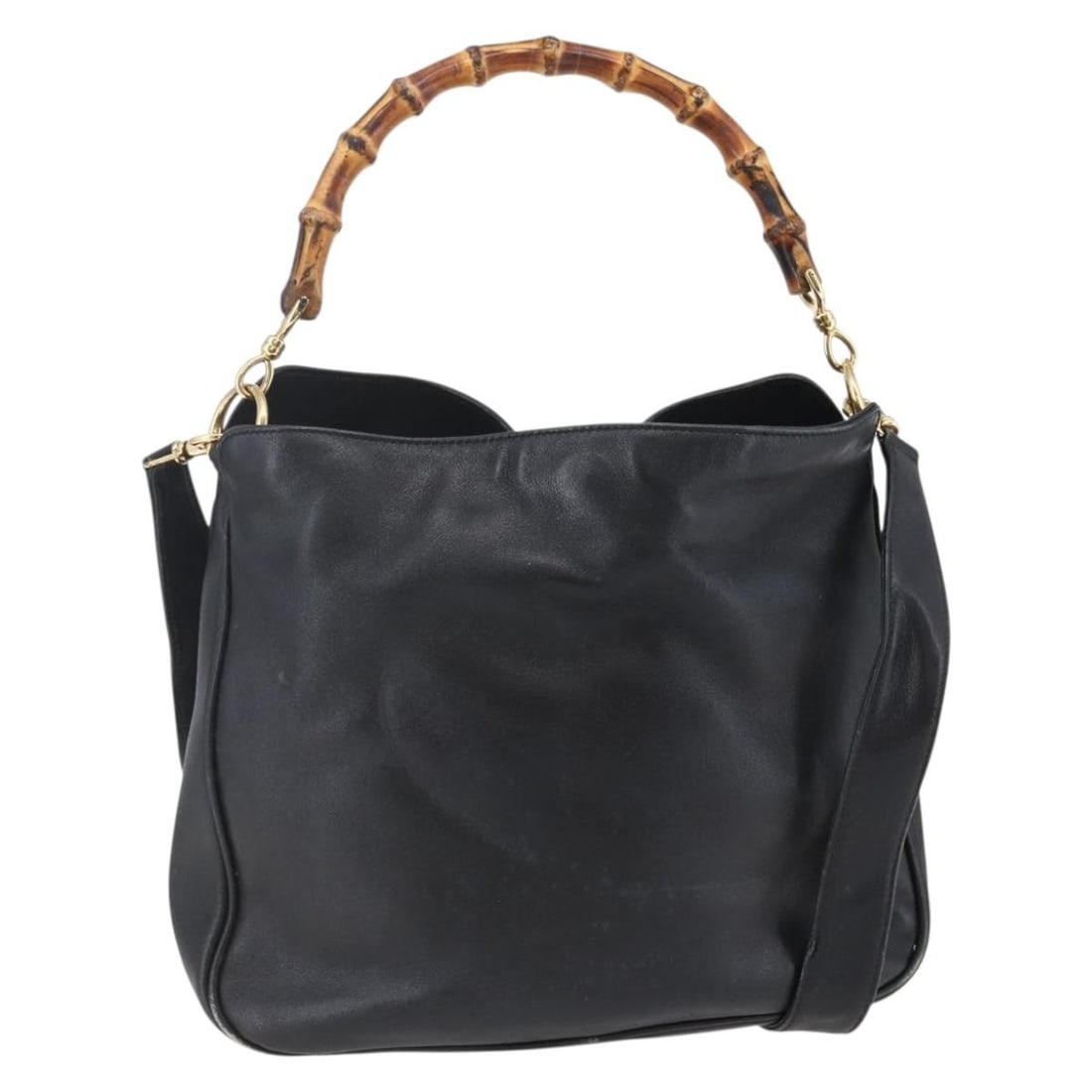 GUCCI Bamboo Leather Shoulder Bag Black Gold 2way Auth 001 3444 1638: GUCCI Bamboo Leather Shoulder Bag Black Gold 2way Auth 001 3444 1638 This GUCCI Bamboo Shoulder Bag combines elegance and functionality in a classic black and gold design. Crafted from high-quality le