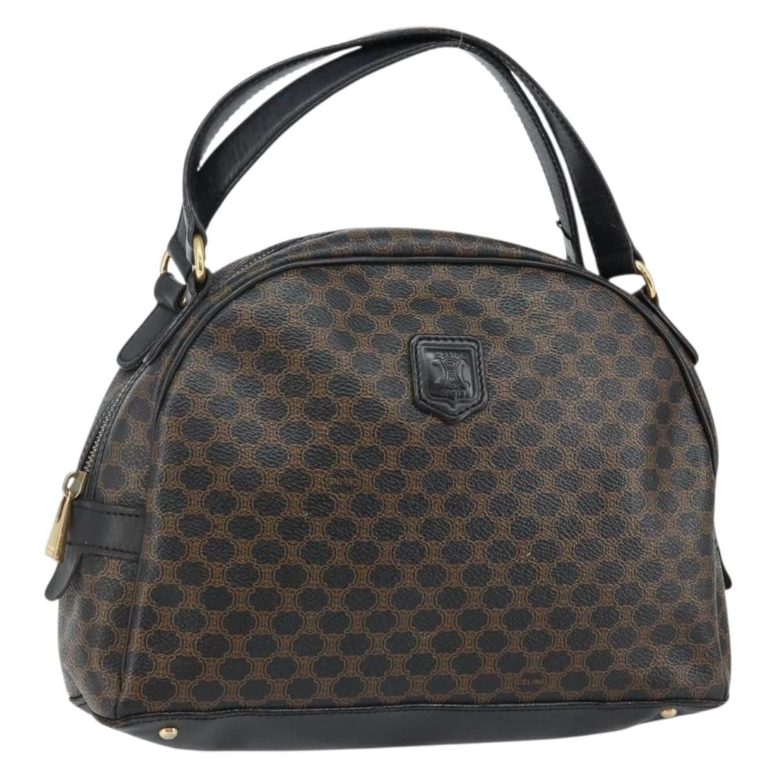 CELINE Macadam Canvas Hand Bag Black Gold PVC Leather Made in Italy: CELINE Macadam Canvas Hand Bag Black Gold PVC Leather Made in Italy This CELINE Macadam Canvas Hand Bag combines stylish design with practical functionality, featuring a black and gold color palette t