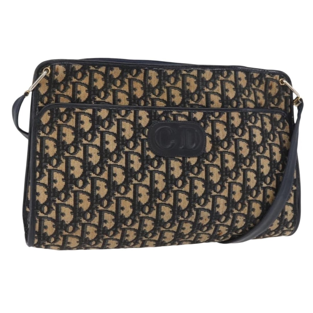 Navy Gold Trotter Canvas Christian Dior Shoulder Bag France: Navy Gold Trotter Canvas Christian Dior Shoulder Bag France This Christian Dior Trotter Canvas shoulder bag features a navy and gold color scheme with the iconic Trotter canvas exterior. The bag is ma