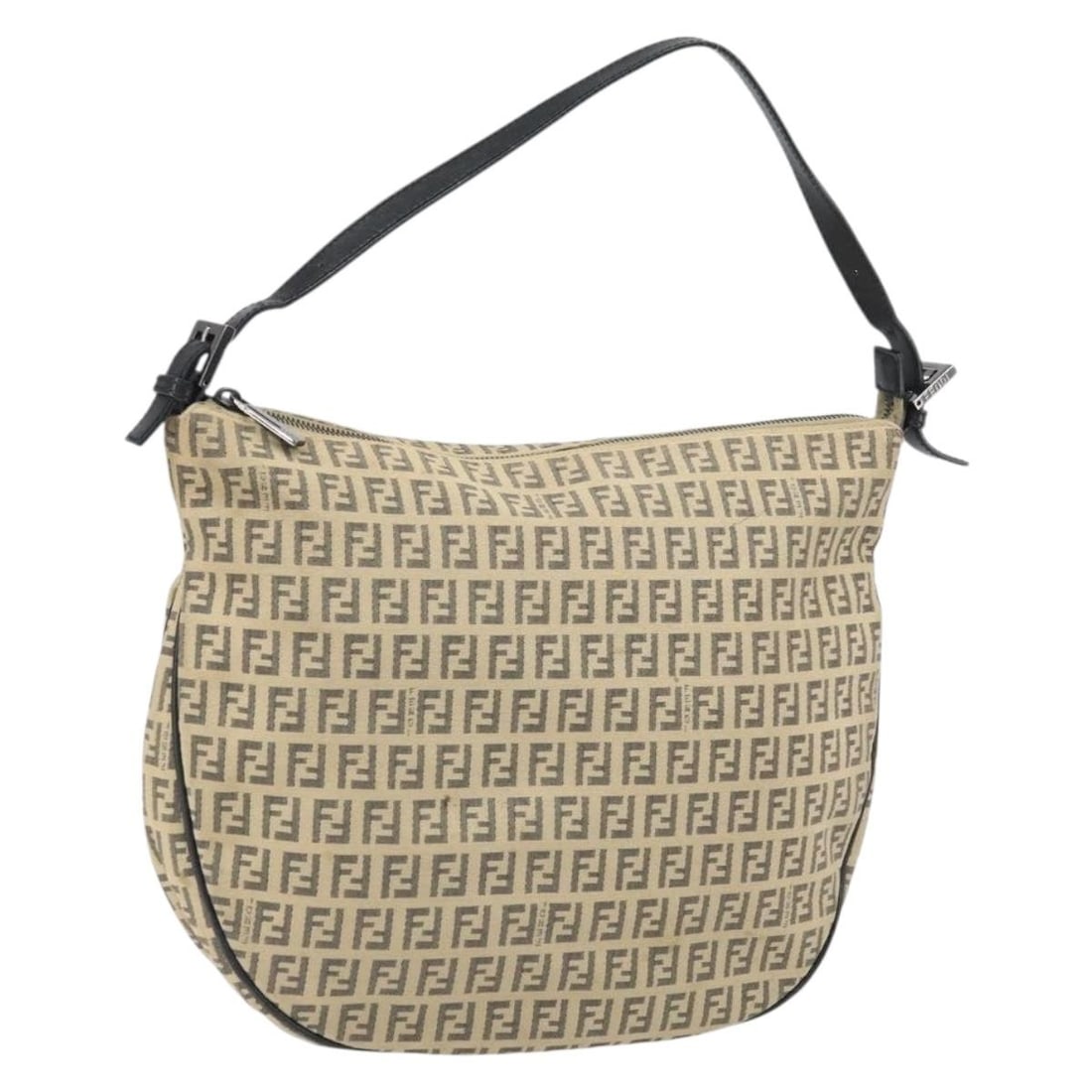 Fendi Beige Zucchino Canvas Women's Shoulder Bag Silver Accents Italy: Fendi Beige Zucchino Canvas Women's Shoulder Bag Silver Accents Italy This FENDI Zucchino Canvas Shoulder Bag features a beige and silver exterior, crafted in Italy with the iconic Zucchino canvas. De