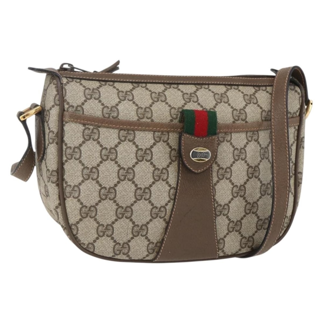 GUCCI GG Supreme Sherry Line Beige Gold PVC Shoulder Bag BA8614 Auth: GUCCI GG Supreme Sherry Line Beige Gold PVC Shoulder Bag BA8614 Auth This authentic GUCCI GG Supreme Web Sherry Line Bag features a stylish shoulder bag design, crafted from durable PVC leather in a s