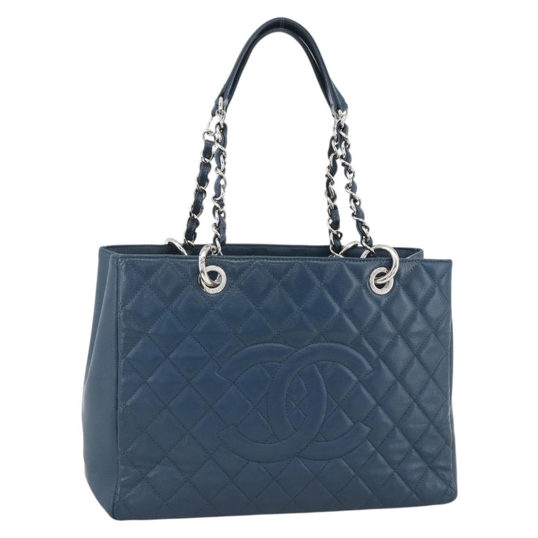 Blue Caviar Leather CHANEL Matelasse Shoulder Bag with Silver Hardware: Blue Caviar Leather CHANEL Matelasse Shoulder Bag with Silver Hardware This CHANEL Matelasse shoulder bag is crafted from blue grained caviar calfskin and features silver-tone CC accents. Designed for