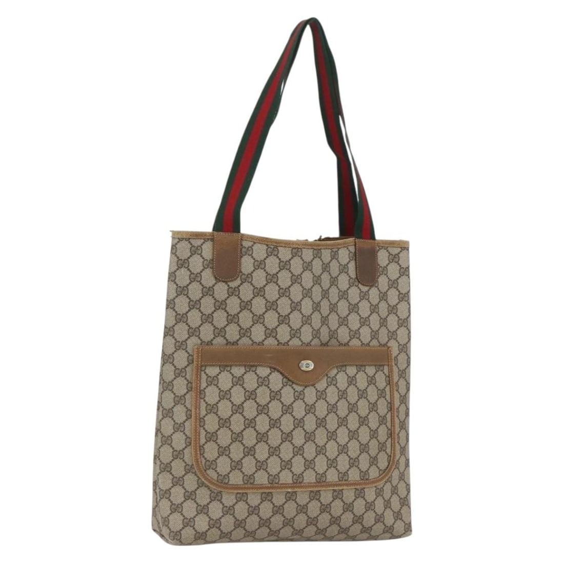 Beige Gold GG Supreme Web Sherry Line Tote by Gucci PVC 40 02 003: Beige Gold GG Supreme Web Sherry Line Tote by Gucci PVC 40 02 003 This GUCCI Web Sherry Line GG Supreme Tote Bag features a beige and gold color scheme with PVC leather and GG canvas exterior material