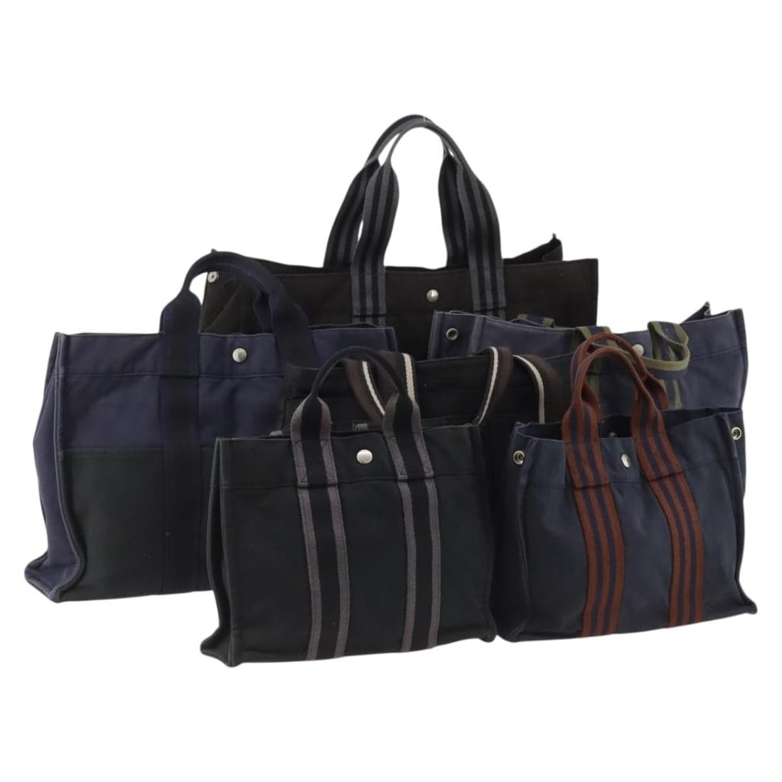 Hermes Fourre Tout Canvas Handbag Black Gray Six Piece Women's Set: Hermes Fourre Tout Canvas Handbag Black Gray Six Piece Women's Set This set includes six Hermes Fourre Tout hand bags crafted from black and gray canvas. Designed for women, each bag features a classi