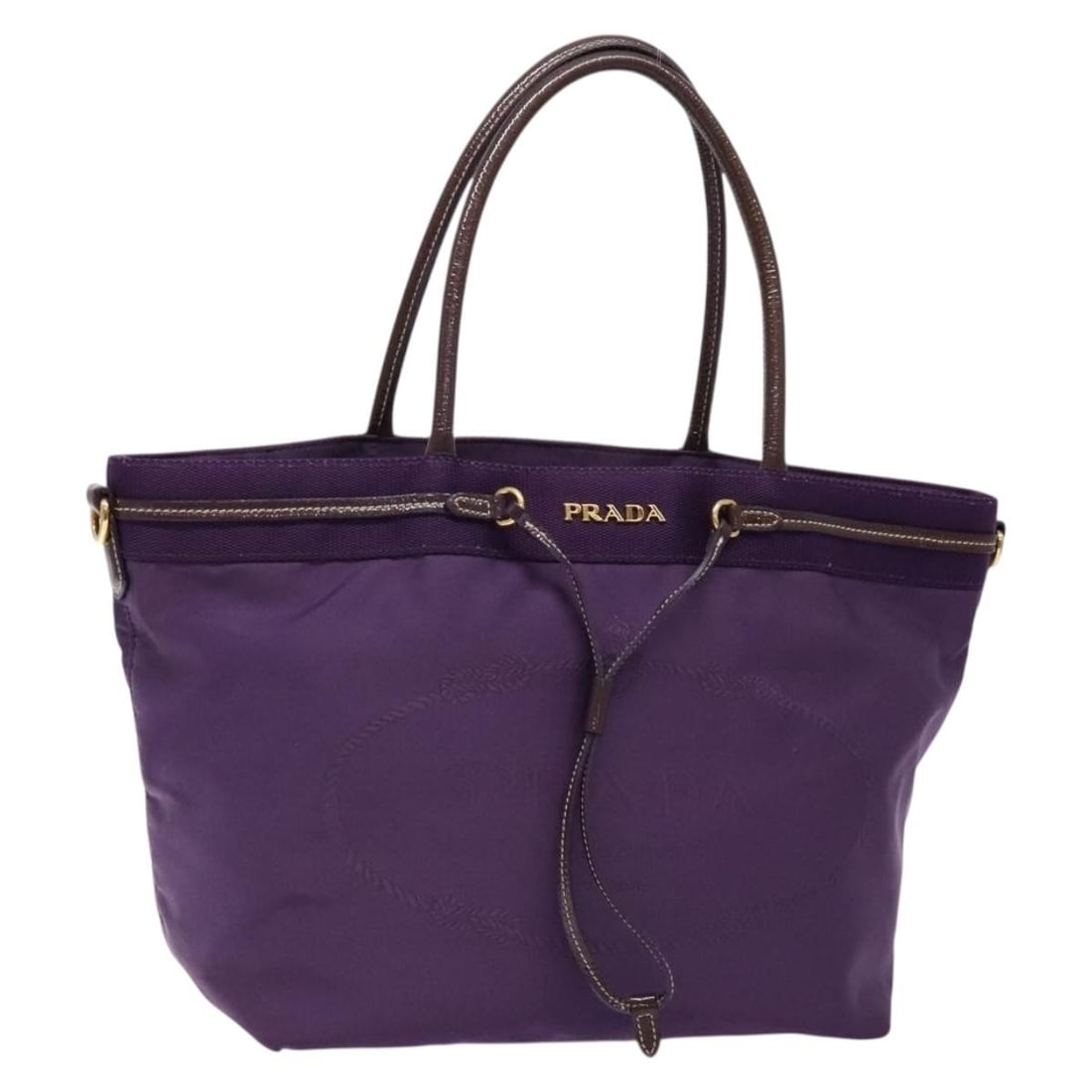 PRADA Purple Gold Nylon Tote Bag Auth Italy 133783: PRADA Purple Gold Nylon Tote Bag Auth Italy 133783 This PRADA Tote Bag is a stylish accessory crafted in Italy from durable nylon. The exterior showcases a vibrant purple and gold color combination, m