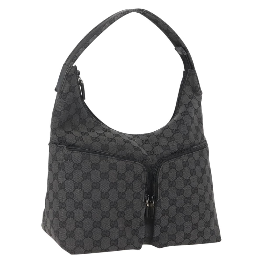 Gucci 001 3380 Black Nylon Shoulder Purse Silver Tone Italy: Gucci 001 3380 Black Nylon Shoulder Purse Silver Tone Italy This is a GUCCI shoulder bag crafted from black and silver nylon. The bag features a classic shoulder style with a strap drop of approximate