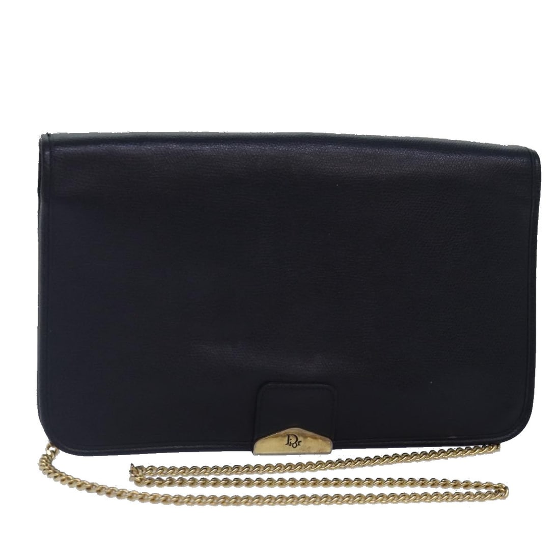 Dior Navy Leather Shoulder Purse with Gold Chain Strap: Dior Navy Leather Shoulder Purse with Gold Chain Strap This Christian Dior shoulder bag features a navy leather exterior with gold-tone accents. Designed for women, the bag has a compact profile and i