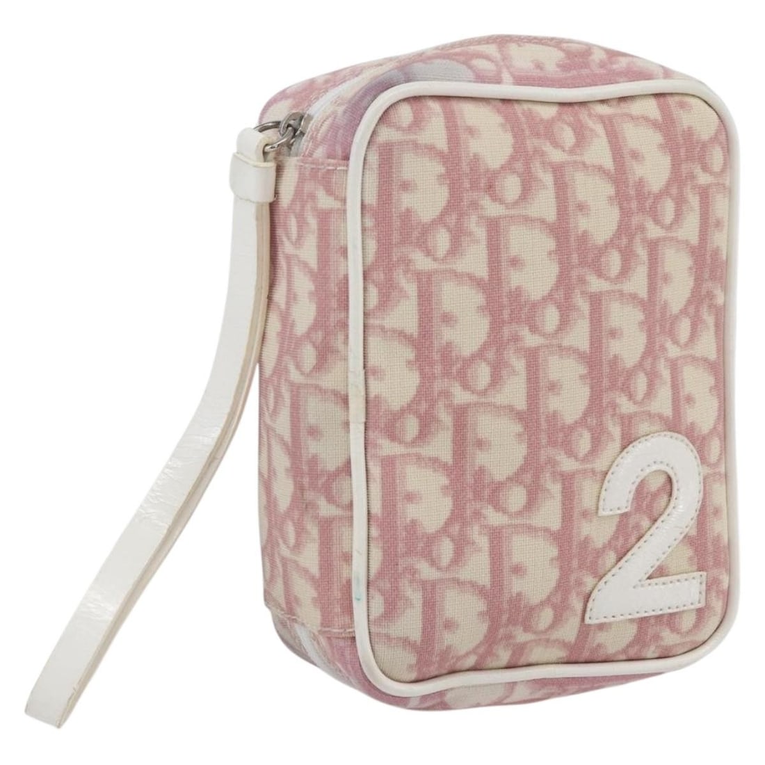 Christian Dior Pink Silver Trotter Canvas Pouch Auth CM0036: Christian Dior Pink Silver Trotter Canvas Pouch Auth CM0036 Introducing the Christian Dior Trotter Canvas Pouch, a stylish accessory crafted in Spain. This pouch features a chic pink and silver exteri