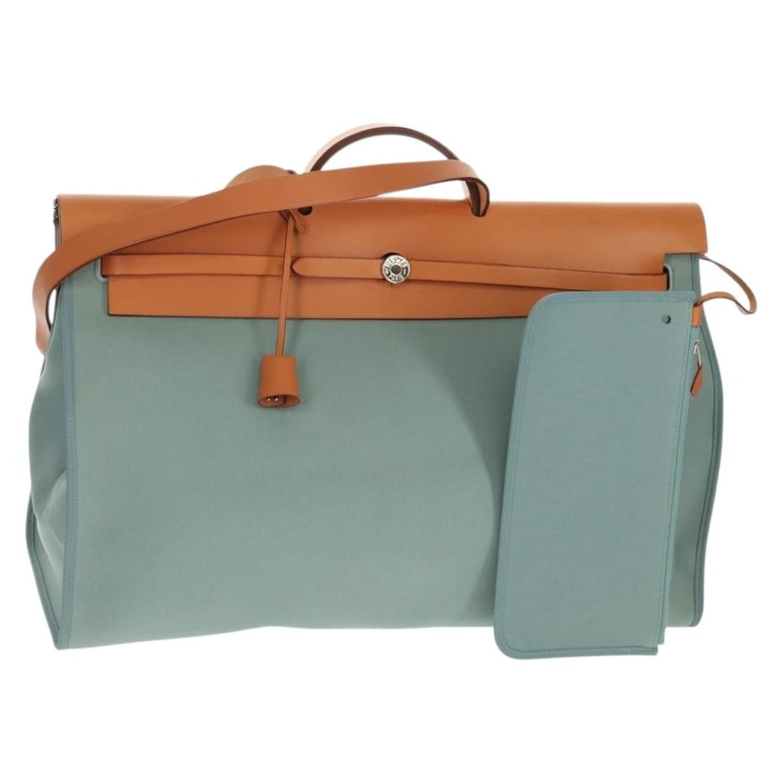 HERMES Her Bag Zip GM Hand Bag Canvas Blue Silver Auth (1 of 18)