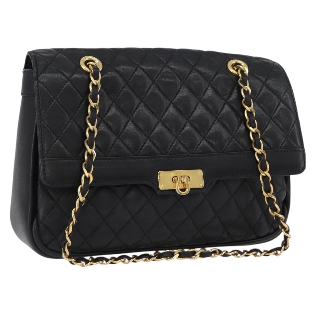 BALLY Black Leather Chain Shoulder Bag with Gold Accents and Dust Bag: BALLY Black Leather Chain Shoulder Bag with Gold Accents and Dust Bag This Bally chain shoulder bag is crafted from black leather with gold-tone accents. Designed for women, it features a chain should