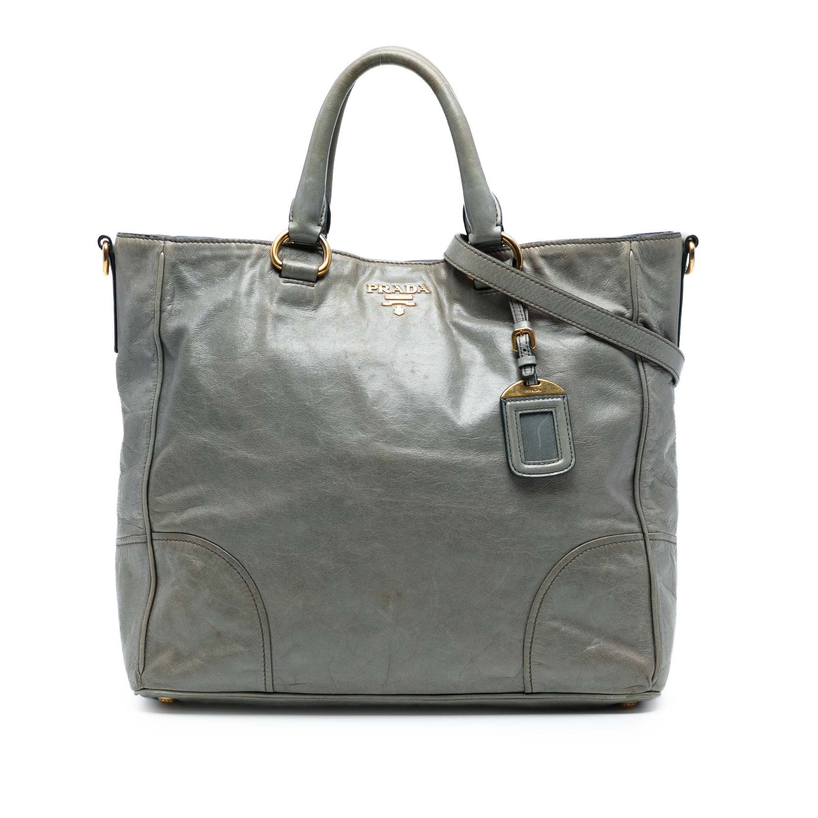 Prada Vitello Shine Gray Leather Satchel with Repainted Handles (1 of 6)