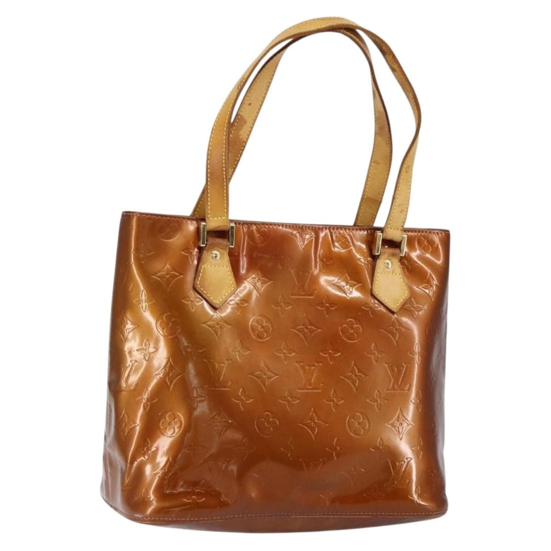 LOUIS VUITTON Monogram Vernis Houston Hand Bag Bronze M91122 Auth (1 of 18)