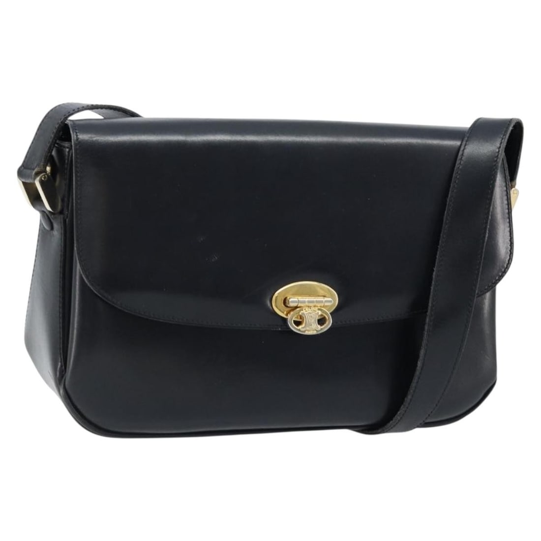 Celine Black Leather Shoulder Bag with Gold Accents Made in Italy: Celine Black Leather Shoulder Bag with Gold Accents Made in Italy This is a Celine shoulder bag crafted from black leather with gold-tone accents. The bag features a structured silhouette with a flap