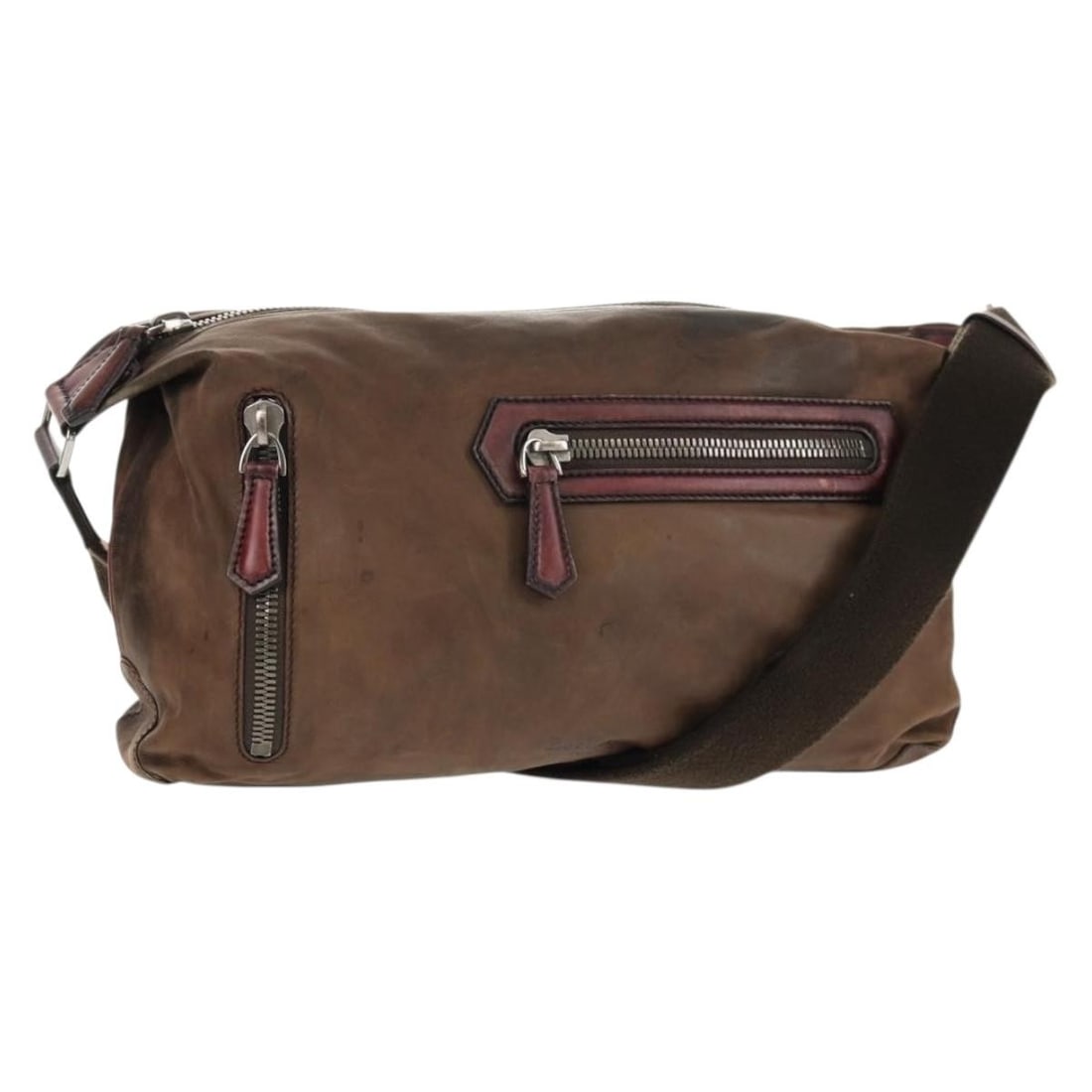 Berluti Leather Shoulder Bag Brown Silver Made in Italy: Berluti Leather Shoulder Bag Brown Silver Made in Italy This Berluti Shoulder Bag showcases a sophisticated blend of craftsmanship and style. Crafted from high-quality leather, its exterior features a