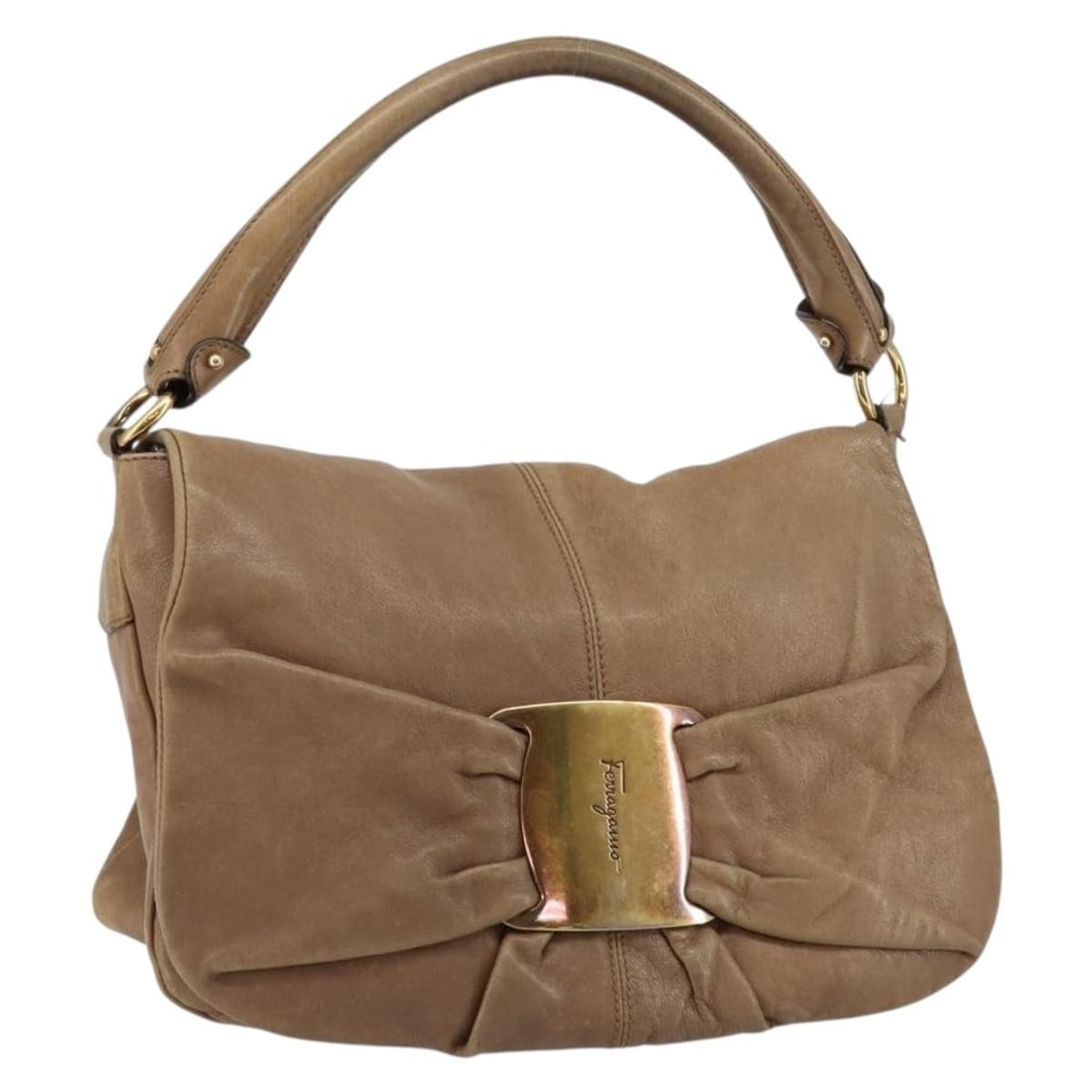 Salvatore Ferragamo Vala Shoulder Bag Leather Brown Gold Made in Italy (1 of 18)